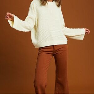 Listicle Cream Waffle Knit Sweater With Flared Arms
